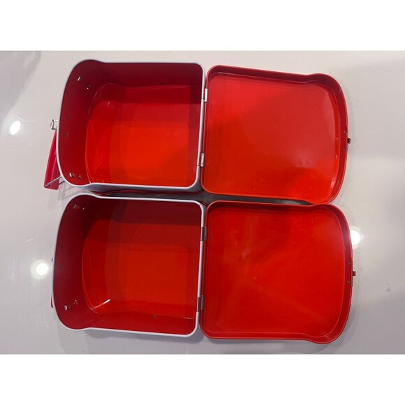 Sandwich Defender Tin Lunch Boxes Set Of 2 With Red Handles & Bear Graphic - Picture 7 of 7